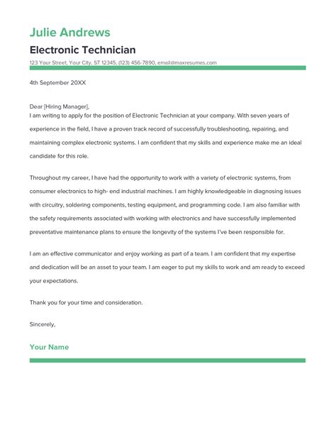 application letter for electronics technician